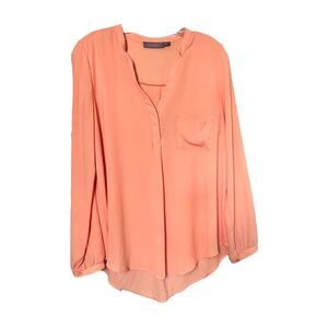 TORRID Harper Sheer Blouse Peach V Neck Shirt Long Sleeve Lightweight Women L